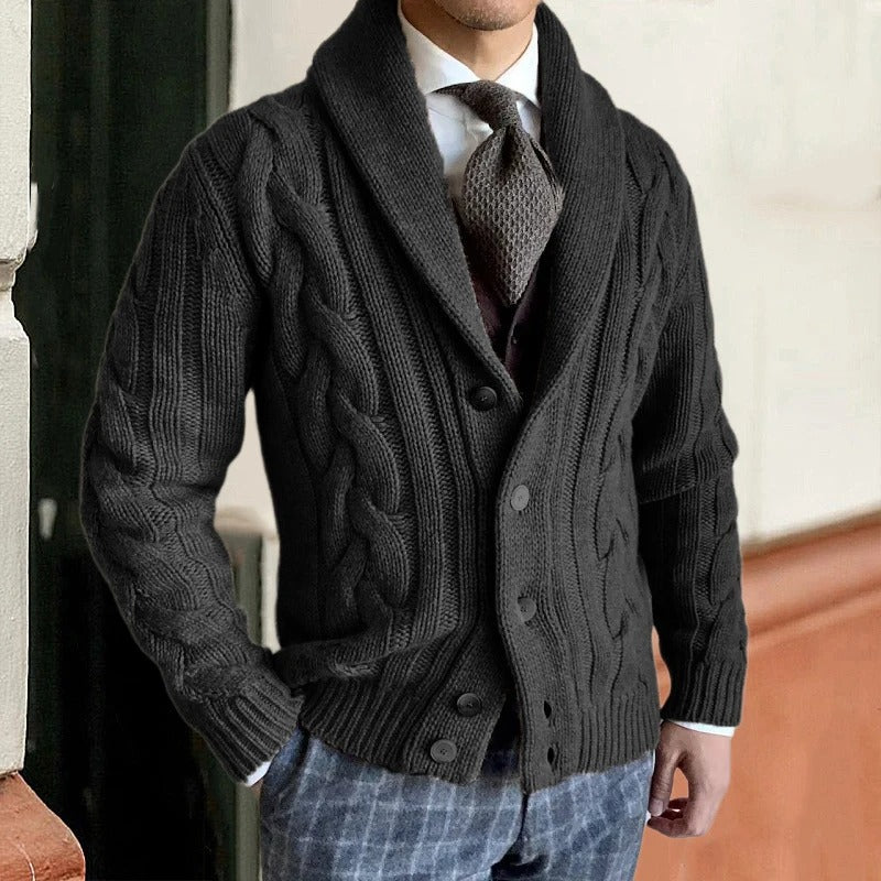 Kevin | Men's Shawl Collar Cable Knit Sweater - Image 4