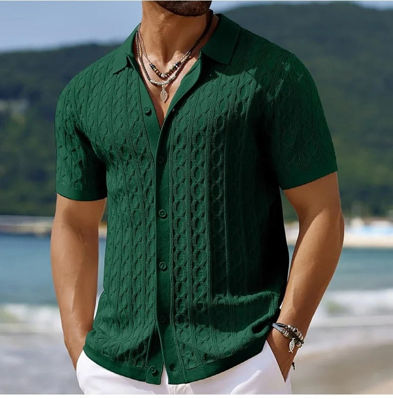 David | Retro Stylish Jacquard Knit Polo for Men - Image 6