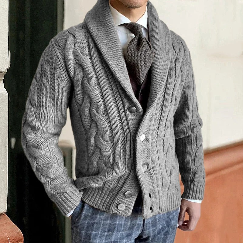 Kevin | Men's Shawl Collar Cable Knit Sweater - Image 2