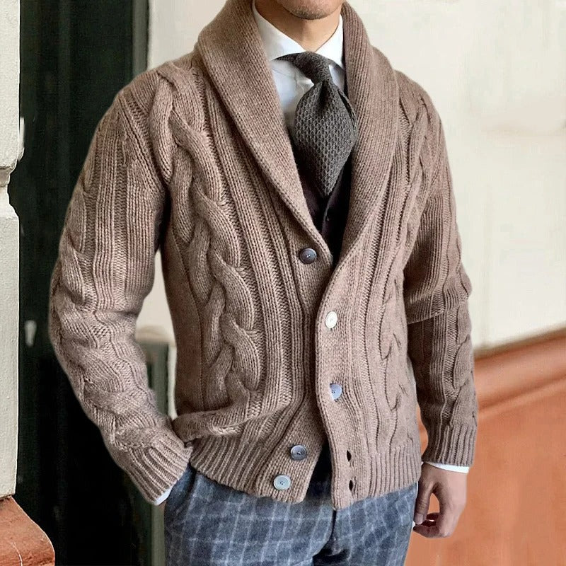 Kevin | Men's Shawl Collar Cable Knit Sweater - Image 1