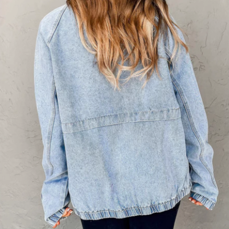 Dominique | Women's Zip-Up Denim Bomber Jacket - Image 4