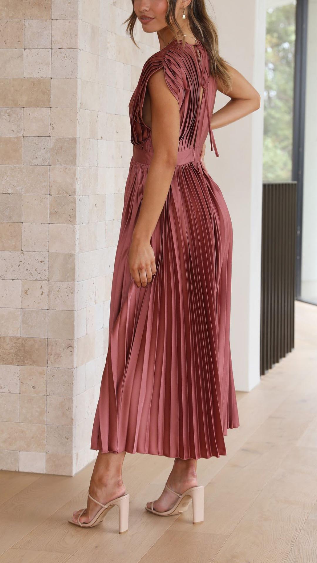 Image of Doris | Women's V-Neck Fit & Flare Midi Dress