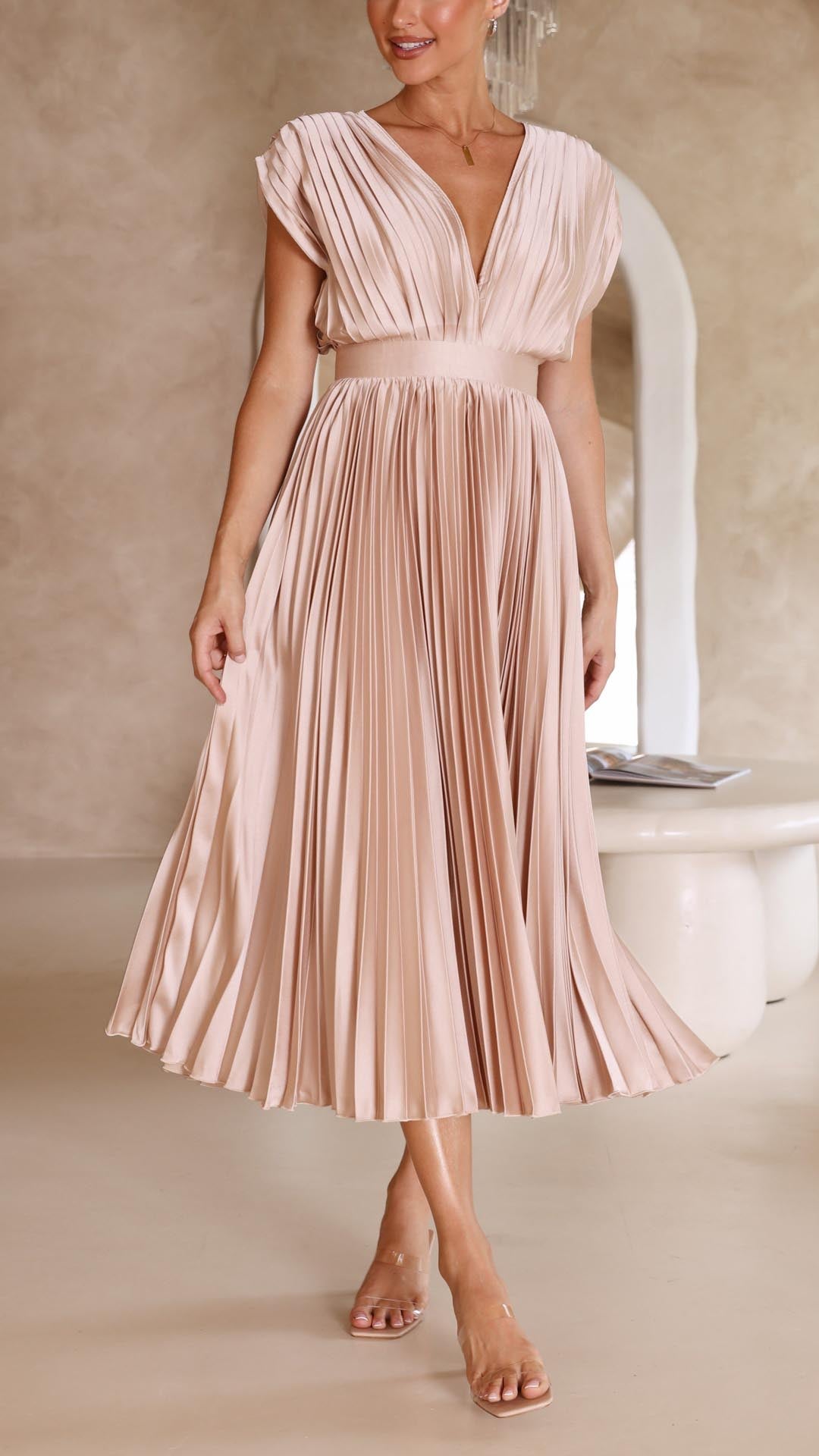 Image of Doris | Women's V-Neck Fit & Flare Midi Dress