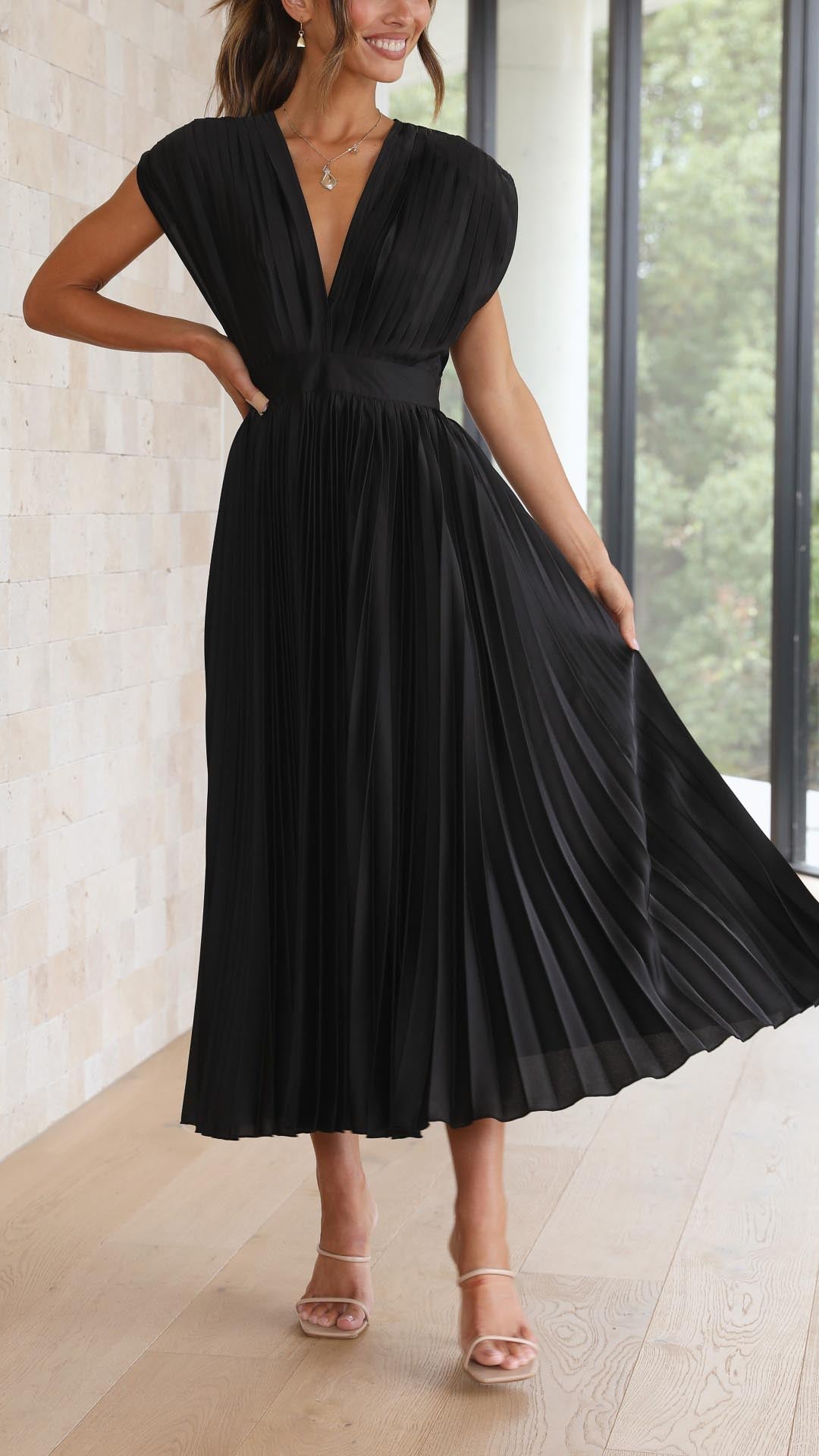 Image of Doris | Women's V-Neck Fit & Flare Midi Dress