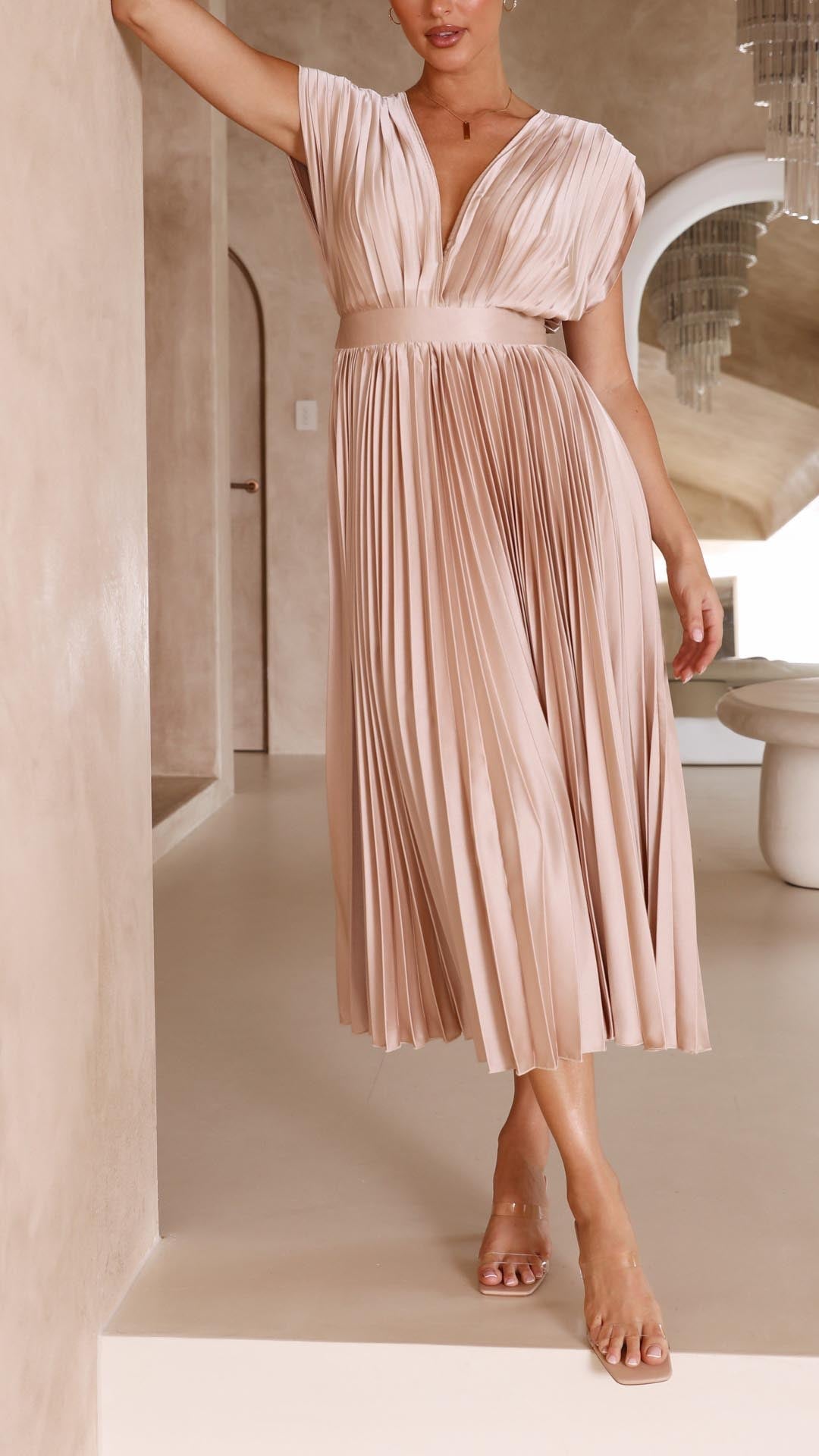 Image of Doris | Women's V-Neck Fit & Flare Midi Dress