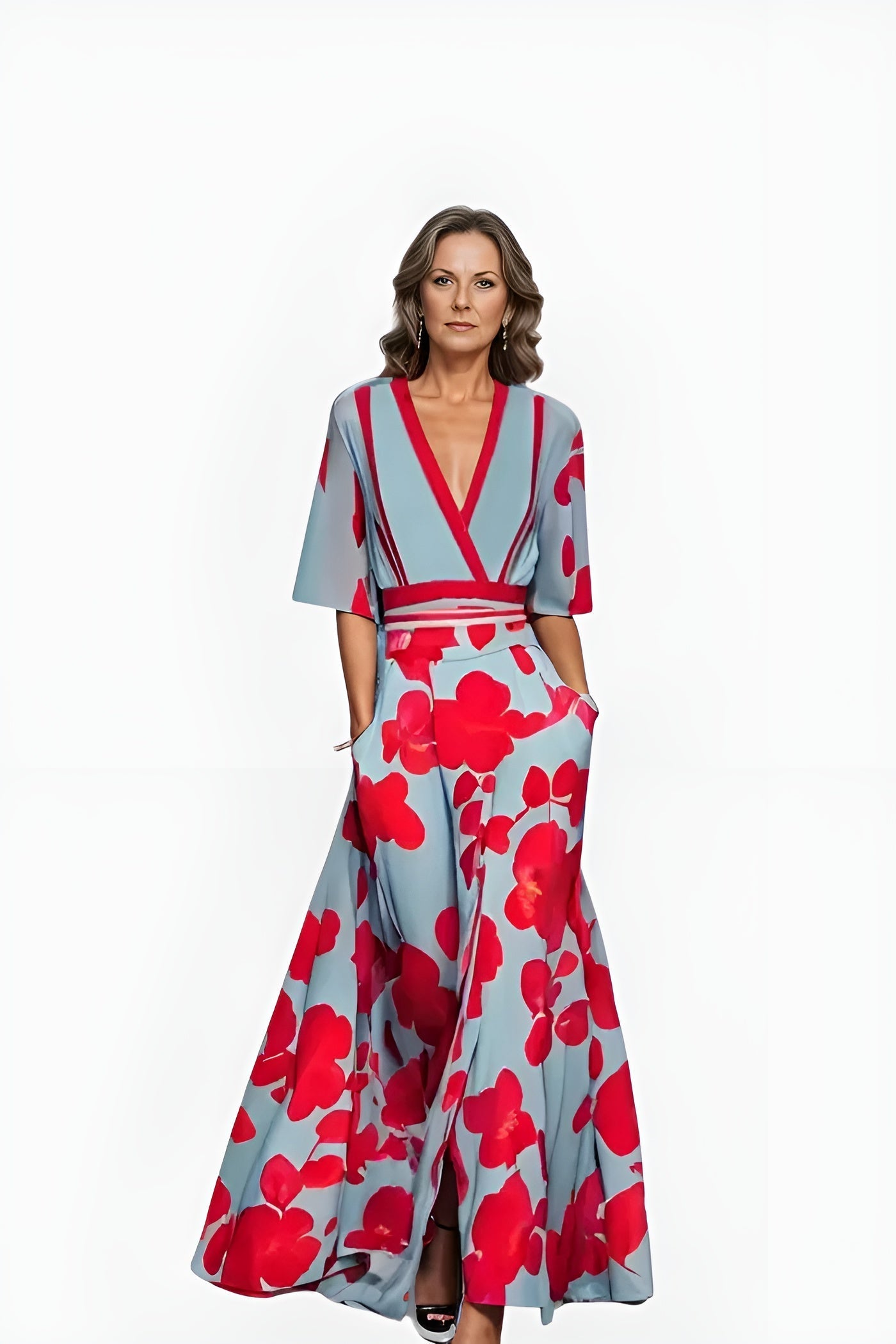 Image of Eliza | Women's V-Neck Floral Wrap Maxi Dress
