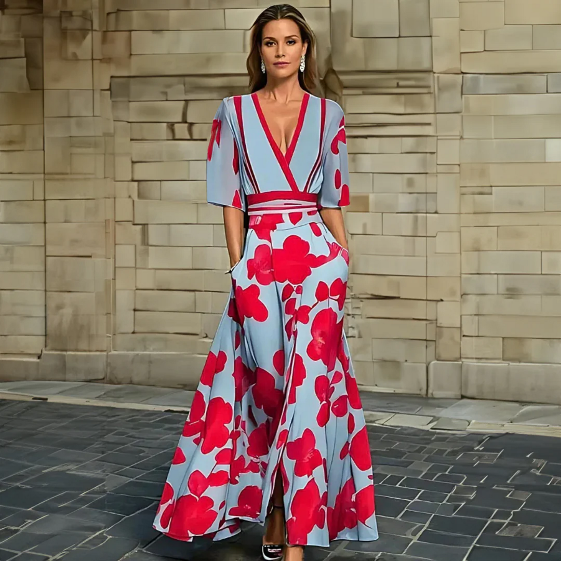 Image of Eliza | Women's V-Neck Floral Wrap Maxi Dress