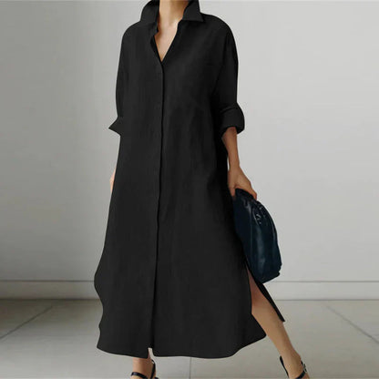 Image of Ellen | Women's Long Sleeve Button-Down Maxi Dress