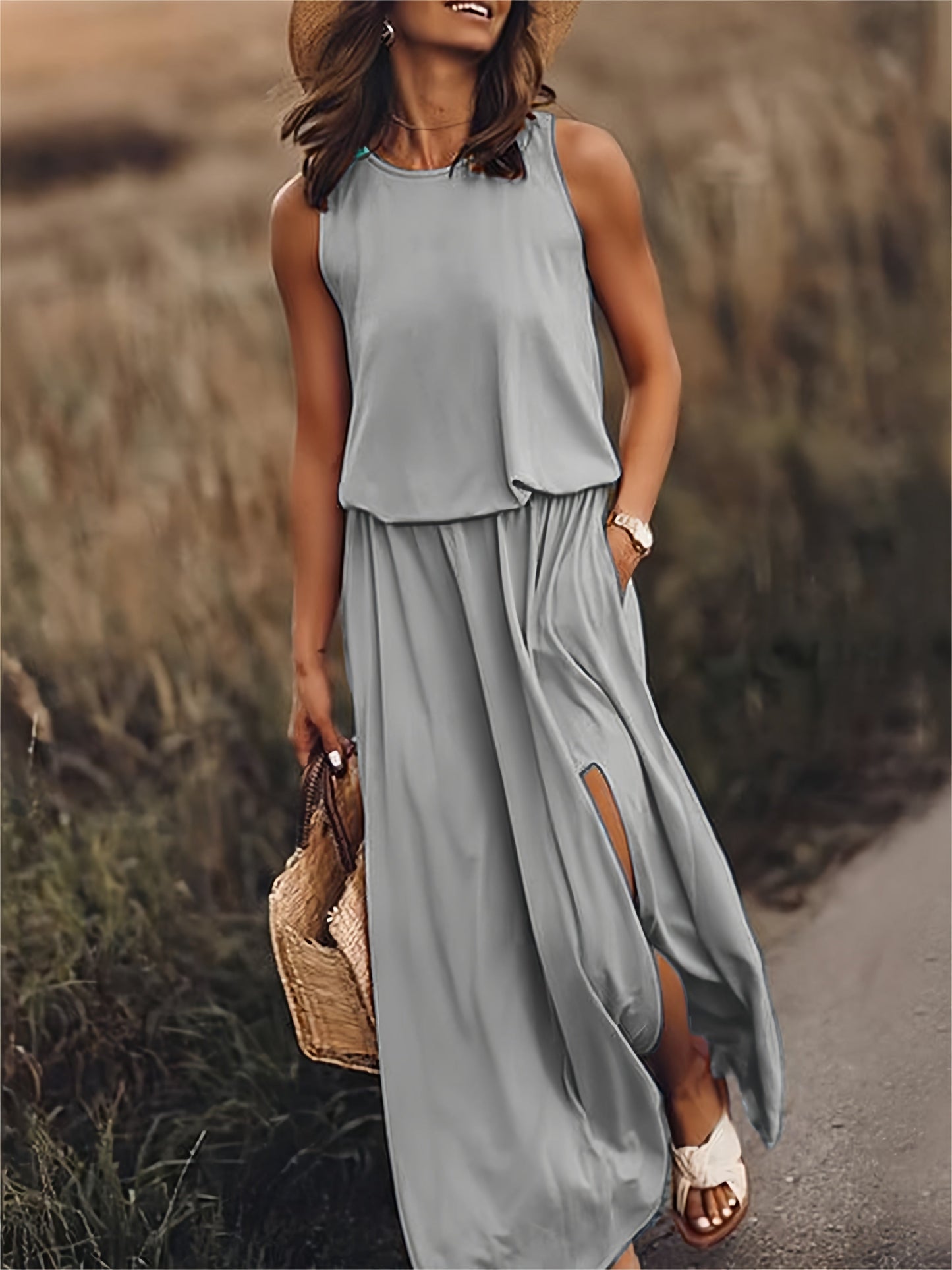 Image of Erica | Women's Sleeveless A-Line Maxi Dress