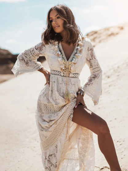Image of Eva | Women's V-Neck Lace Maxi Dress