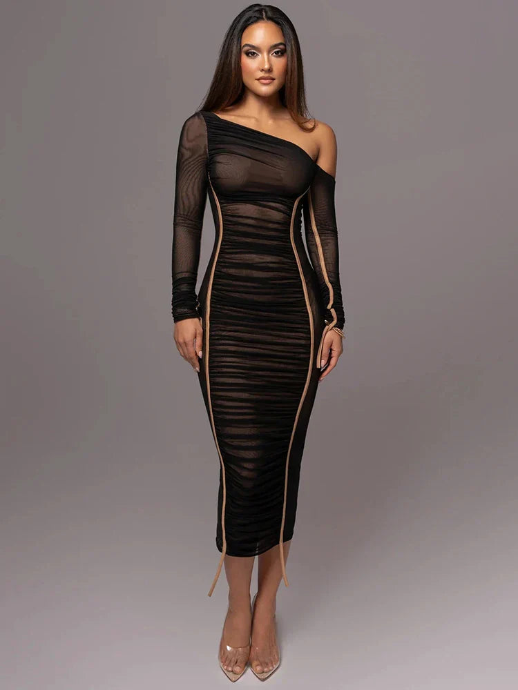 Image of Evelyn | Women's One Shoulder Bodycon Midi Dress