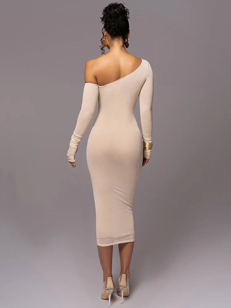Image of Evelyn | Women's One Shoulder Bodycon Midi Dress
