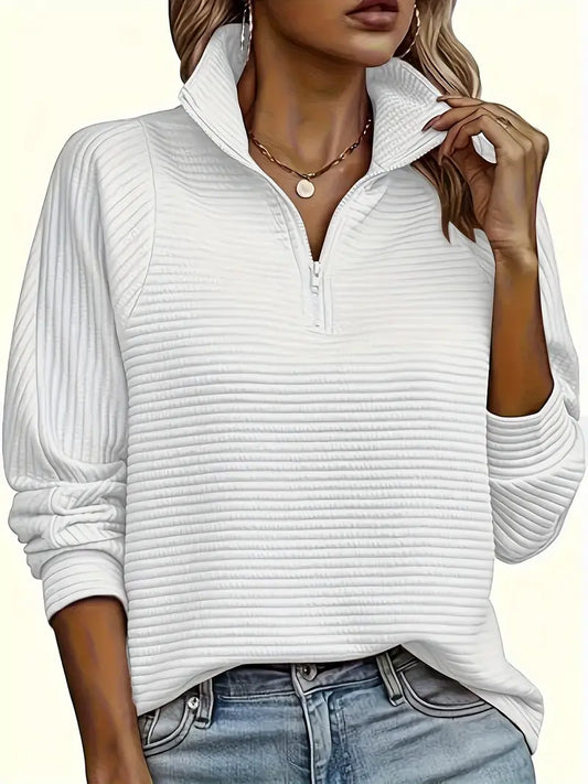 Hazel | Women's Quarter-Zip Ribbed Pullover Sweater - Image 1