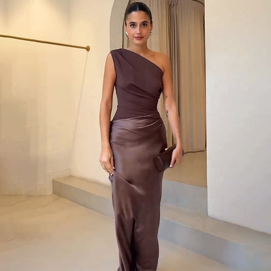 Image of Frances | Women's Sleeveless One Shoulder Maxi Dress