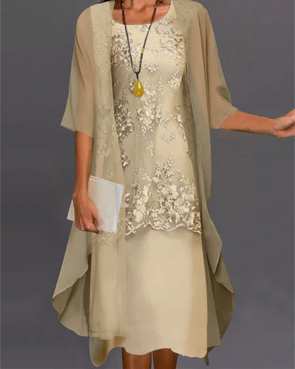 Image of Greta | Women's A-Line Midi Dress with Cardigan