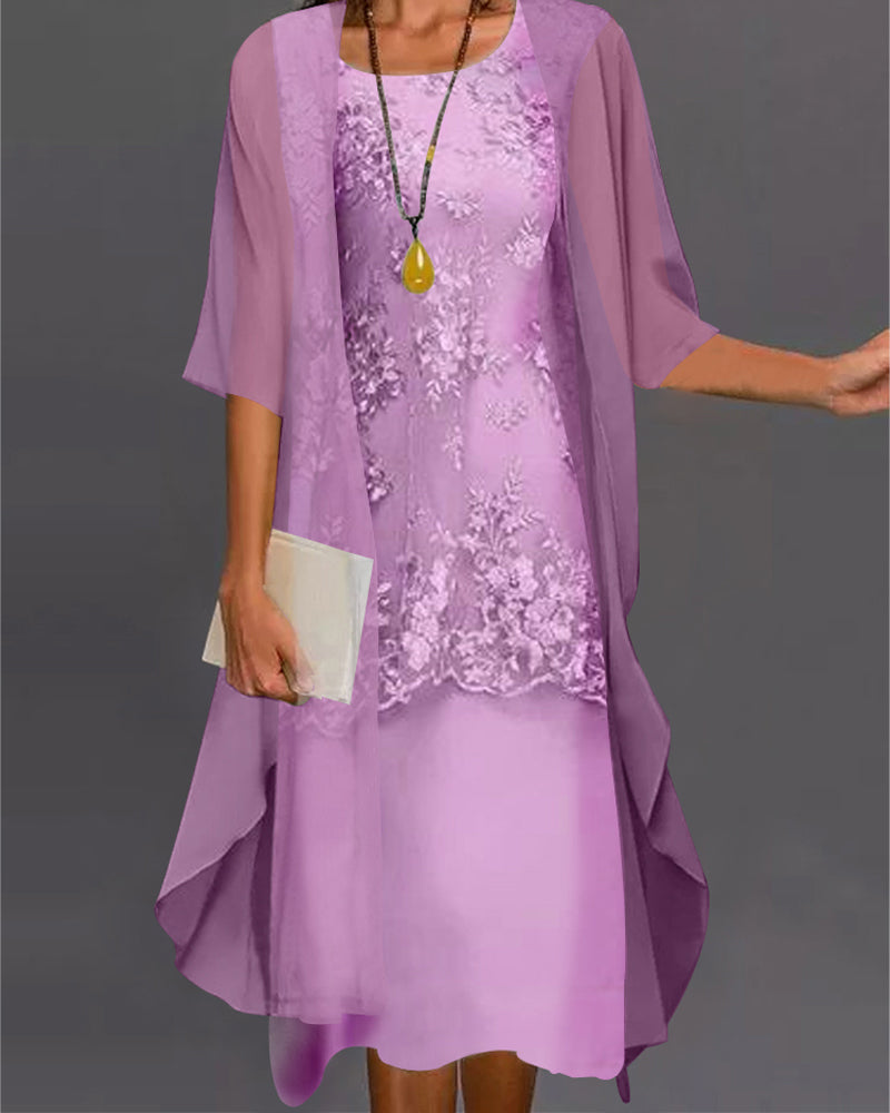Image of Greta | Women's A-Line Midi Dress with Cardigan