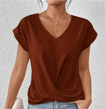 Image of Hallie | Women's V-Neck Short Sleeve Twist Front Top