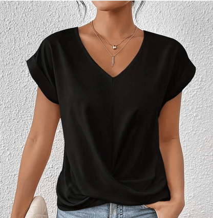 Image of Hallie | Women's V-Neck Short Sleeve Twist Front Top