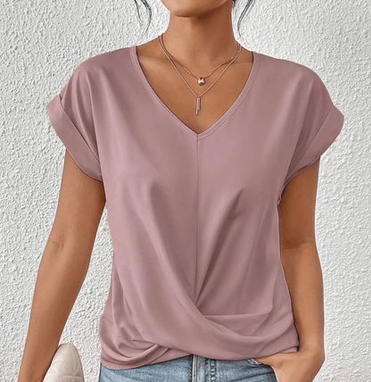 Image of Hallie | Women's V-Neck Short Sleeve Twist Front Top