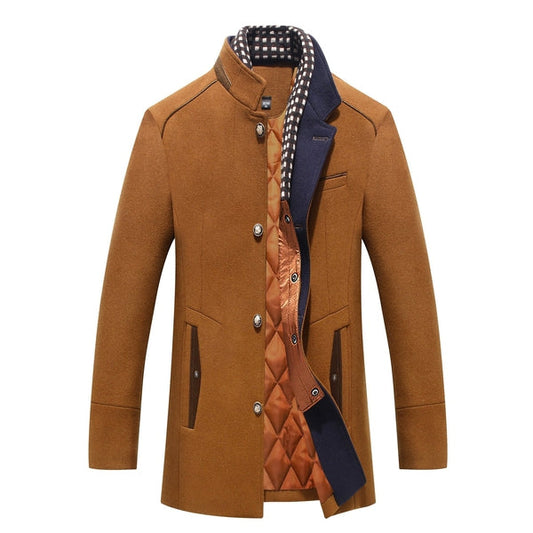 Alan | Men's Mandarin Collar Button Front Mid-Length Overcoat - Image 1