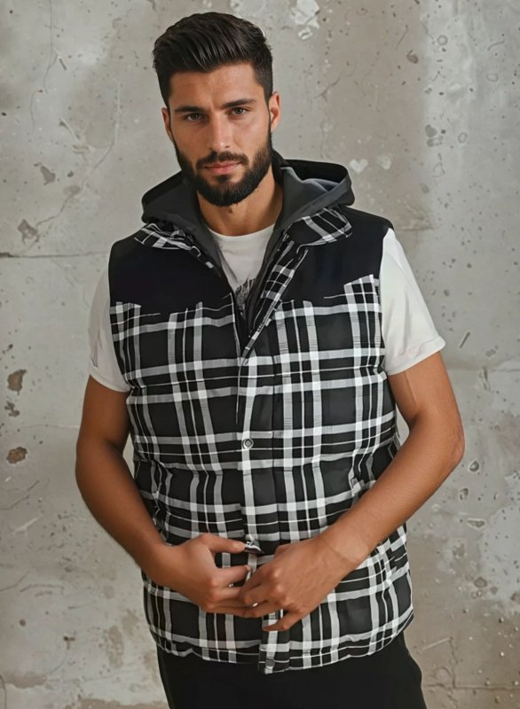 Miles | Men's Hooded Plaid Puffer Vest - Image 2