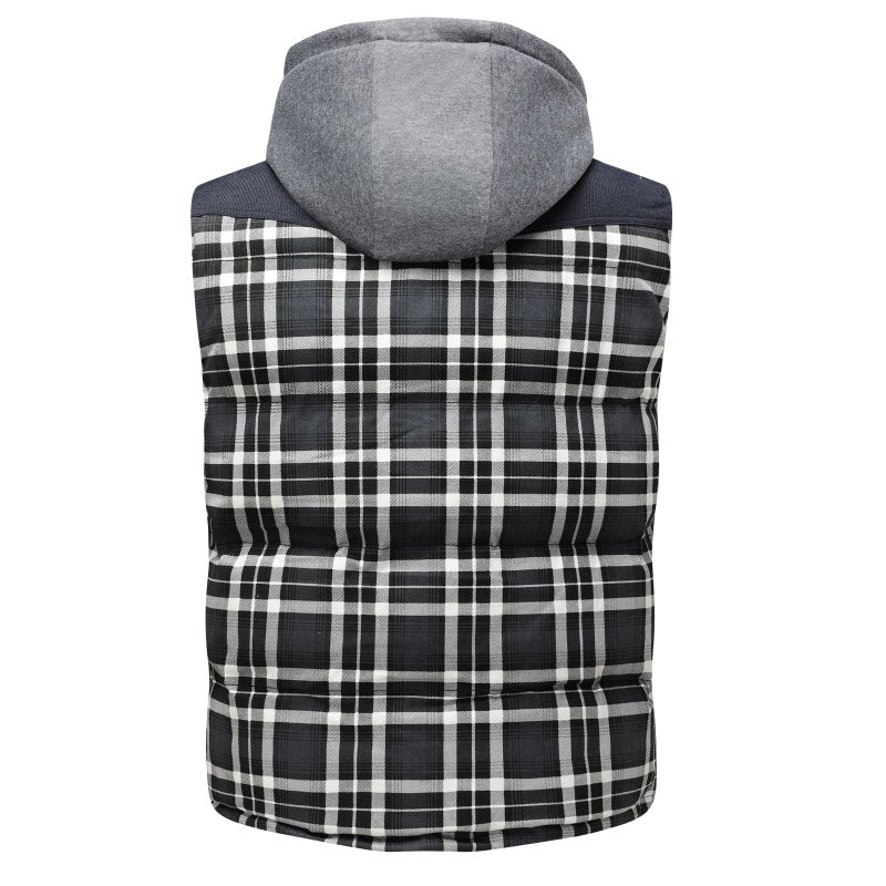 Miles | Men's Hooded Plaid Puffer Vest - Image 6