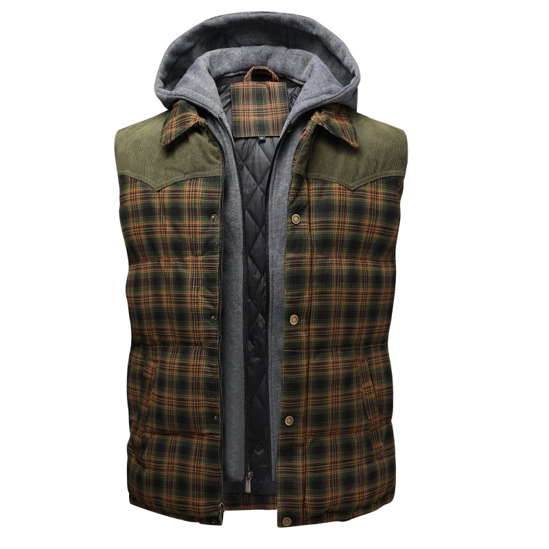 Miles | Men's Hooded Plaid Puffer Vest - Image 3