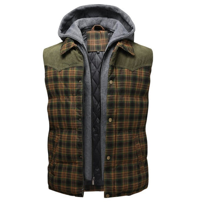 Miles | Men's Hooded Plaid Puffer Vest - Image 3
