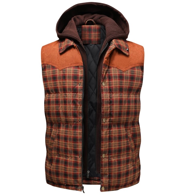 Miles | Men's Hooded Plaid Puffer Vest - Image 4