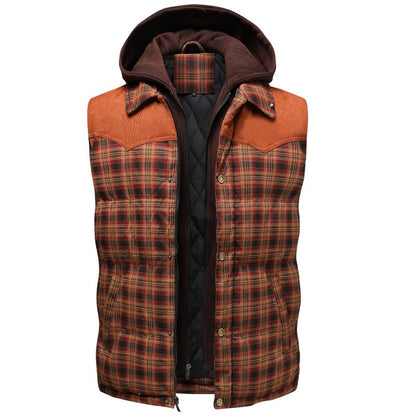 Miles | Men's Hooded Plaid Puffer Vest - Image 4