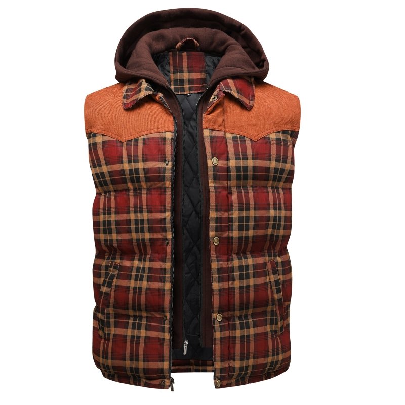 Miles | Men's Hooded Plaid Puffer Vest - Image 8