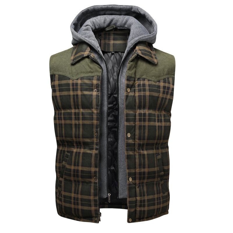 Miles | Men's Hooded Plaid Puffer Vest - Image 12