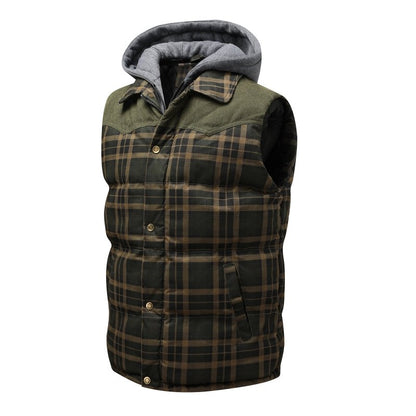 Miles | Men's Hooded Plaid Puffer Vest - Image 5