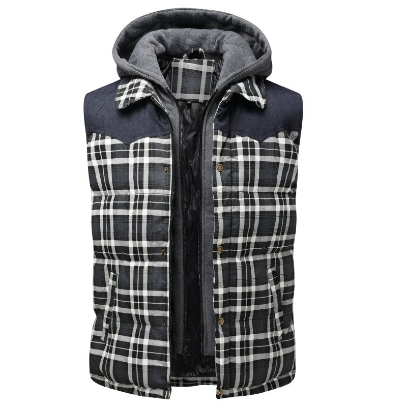 Miles | Men's Hooded Plaid Puffer Vest - Image 1