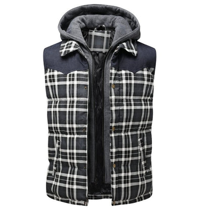 Miles | Men's Hooded Plaid Puffer Vest - Image 1