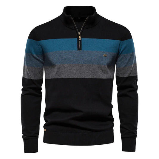 Edward | Men's Half-Zip Striped Sweater - Image 1