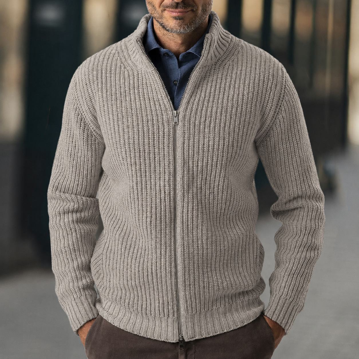 Henry | Men's Zip-Up Ribbed Knit Sweater - Image 1