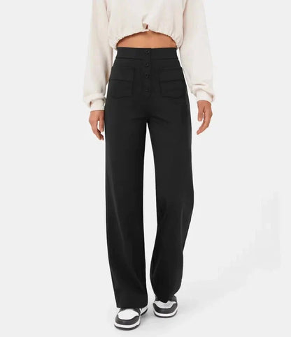 Aimee | High Waist Relaxed Leg Trousers with Button Detail - Image 8