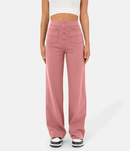 Aimee | High Waist Relaxed Leg Trousers with Button Detail - Image 4