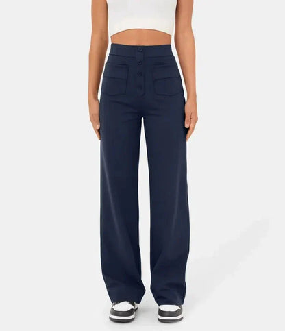 Aimee | High Waist Relaxed Leg Trousers with Button Detail - Image 12