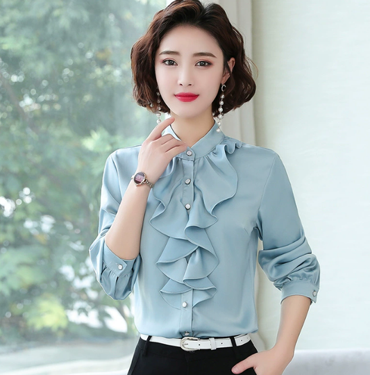 Gwen | Chic Ruffle Collar Chiffon Blouse for Elegant Style