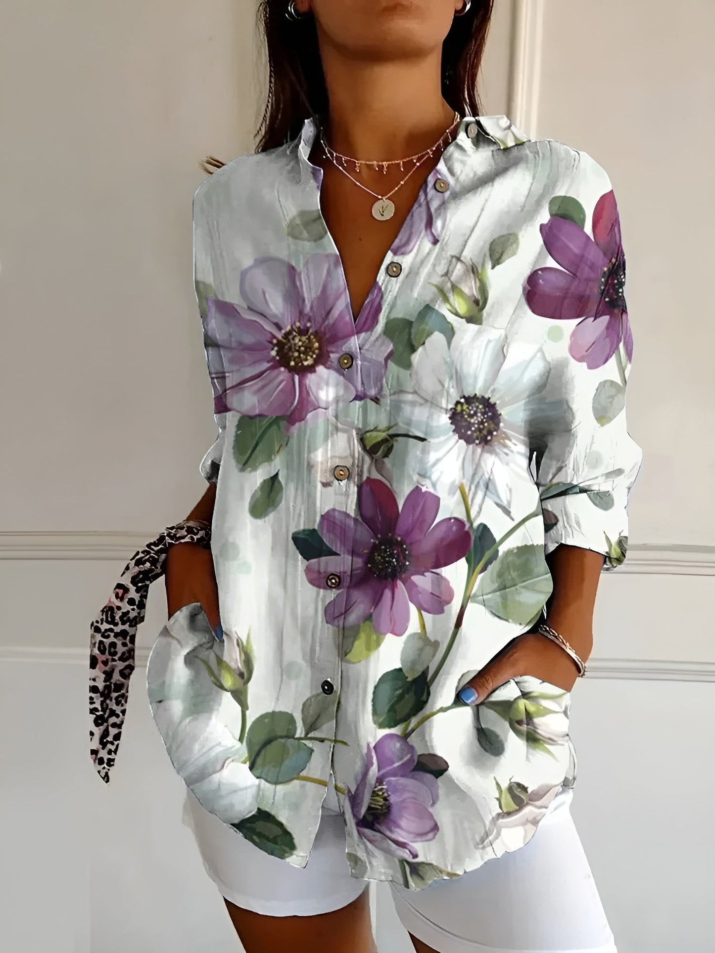 Image of Janet | Women's Button-Down Printed Blouse