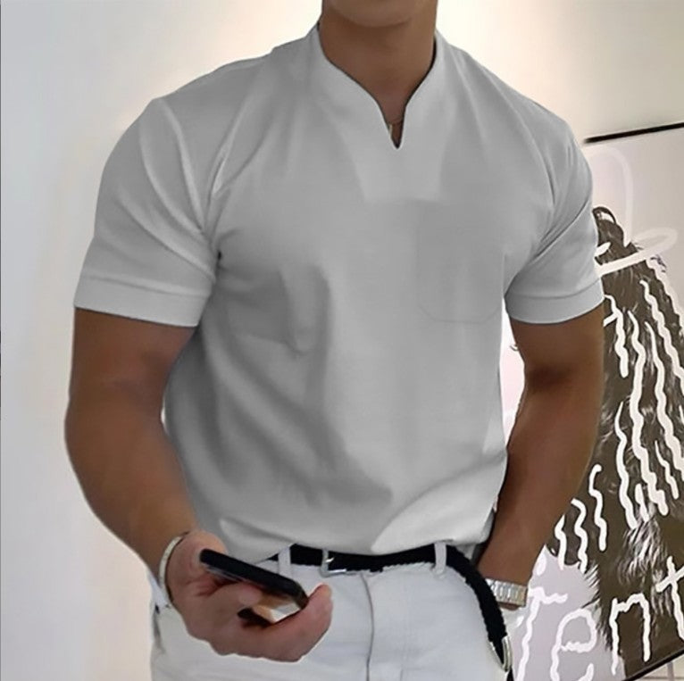 Image of Jed | Men's Band Collar Pocket T-Shirt