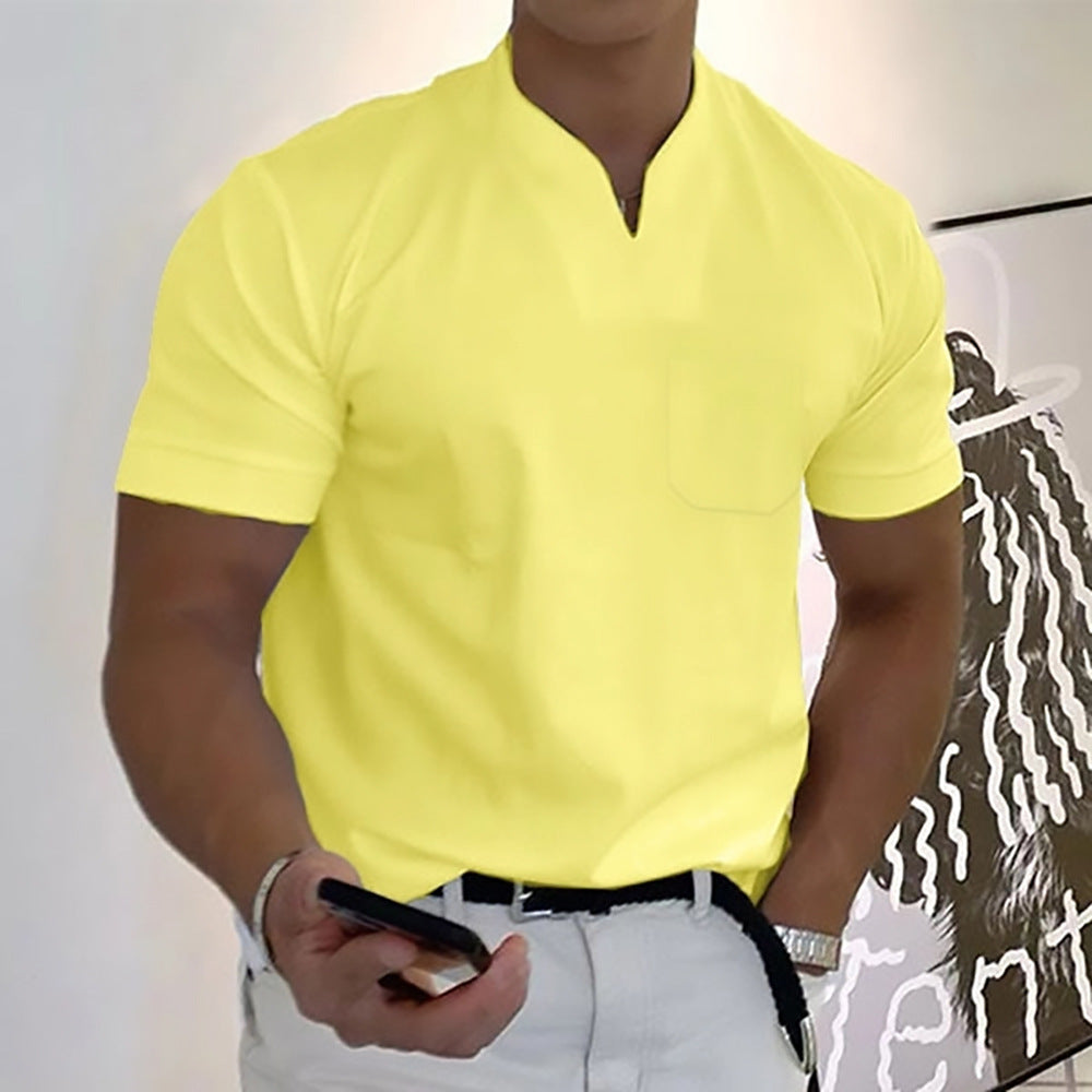 Image of Jed | Men's Band Collar Pocket T-Shirt