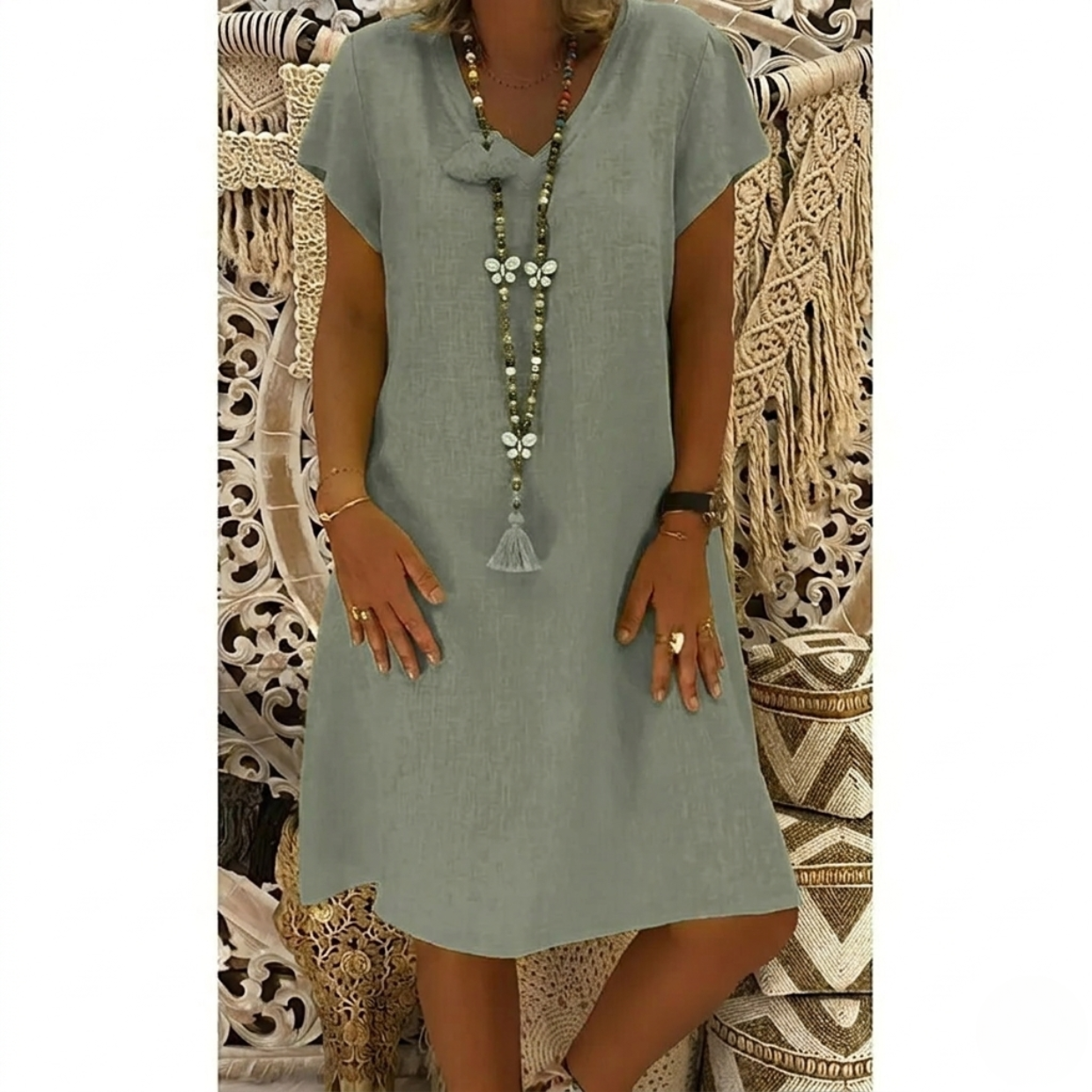 Jo | Women's V-Neck A-Line Mini Dress - Image 1
