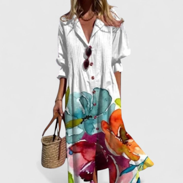 Image of Kendra | Women's V-Neck Maxi Button Down Dress