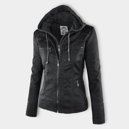 Eileen | Women's Hooded Slim Fit Biker Jacket - Image 4