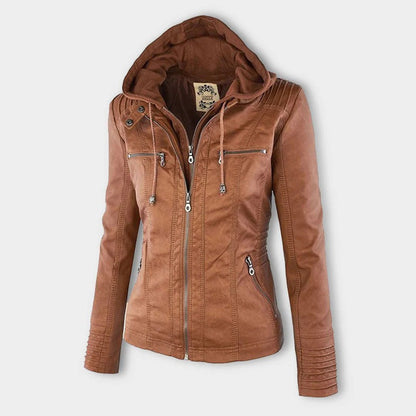Eileen | Women's Hooded Slim Fit Biker Jacket - Image 1