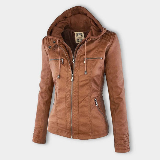 Eileen | Women's Hooded Slim Fit Biker Jacket - Image 1