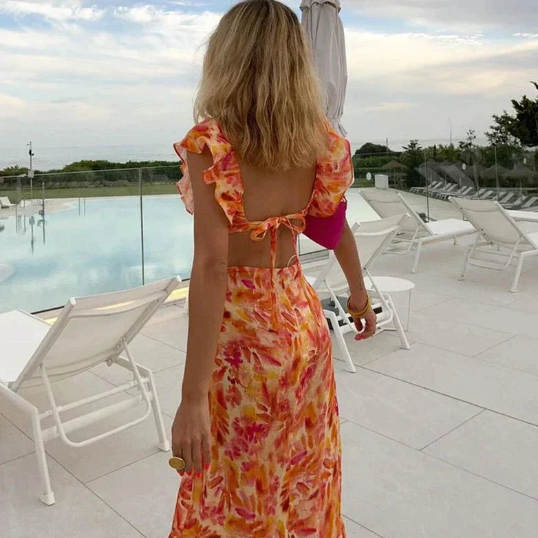Image of Kristen | Women's Ruffle V-Neck Midi Dress